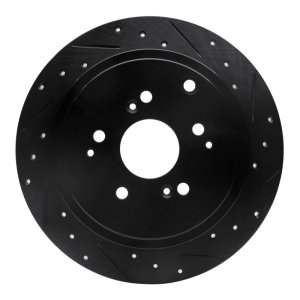 Acura MDX Brake Rotor (1) - Rear Right - R1 Concepts - Drilled & Slotted - Black - `01-`08